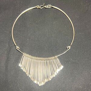 VTG 1970s Brutalist Choker Bib Paddle Torque Necklace Modernist Silvertone